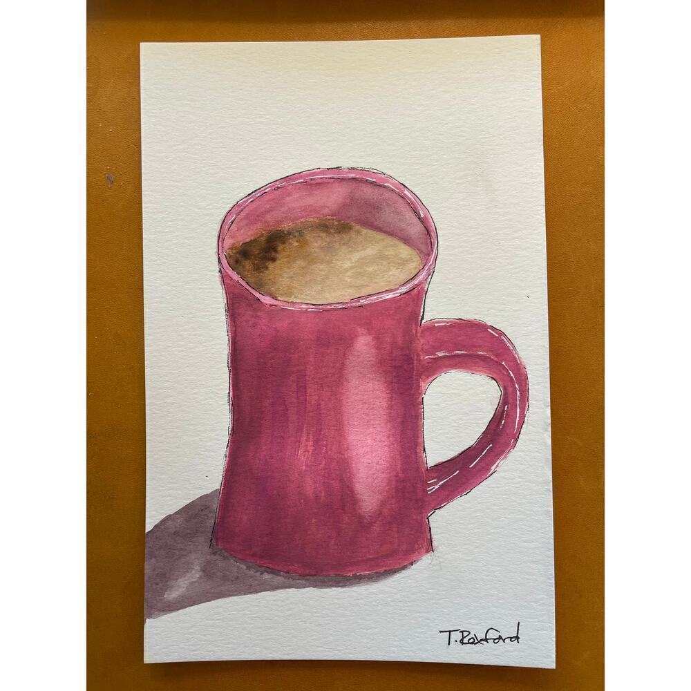 Hand painted watercolor original painting hot cocoa coffee